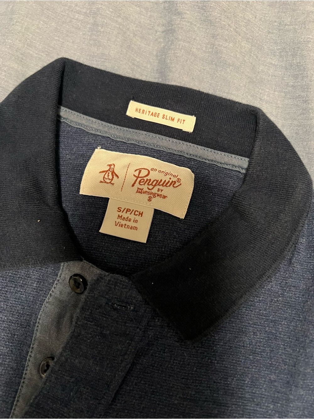 Original Penguin Men's Dark Blue Polo with Black Collar